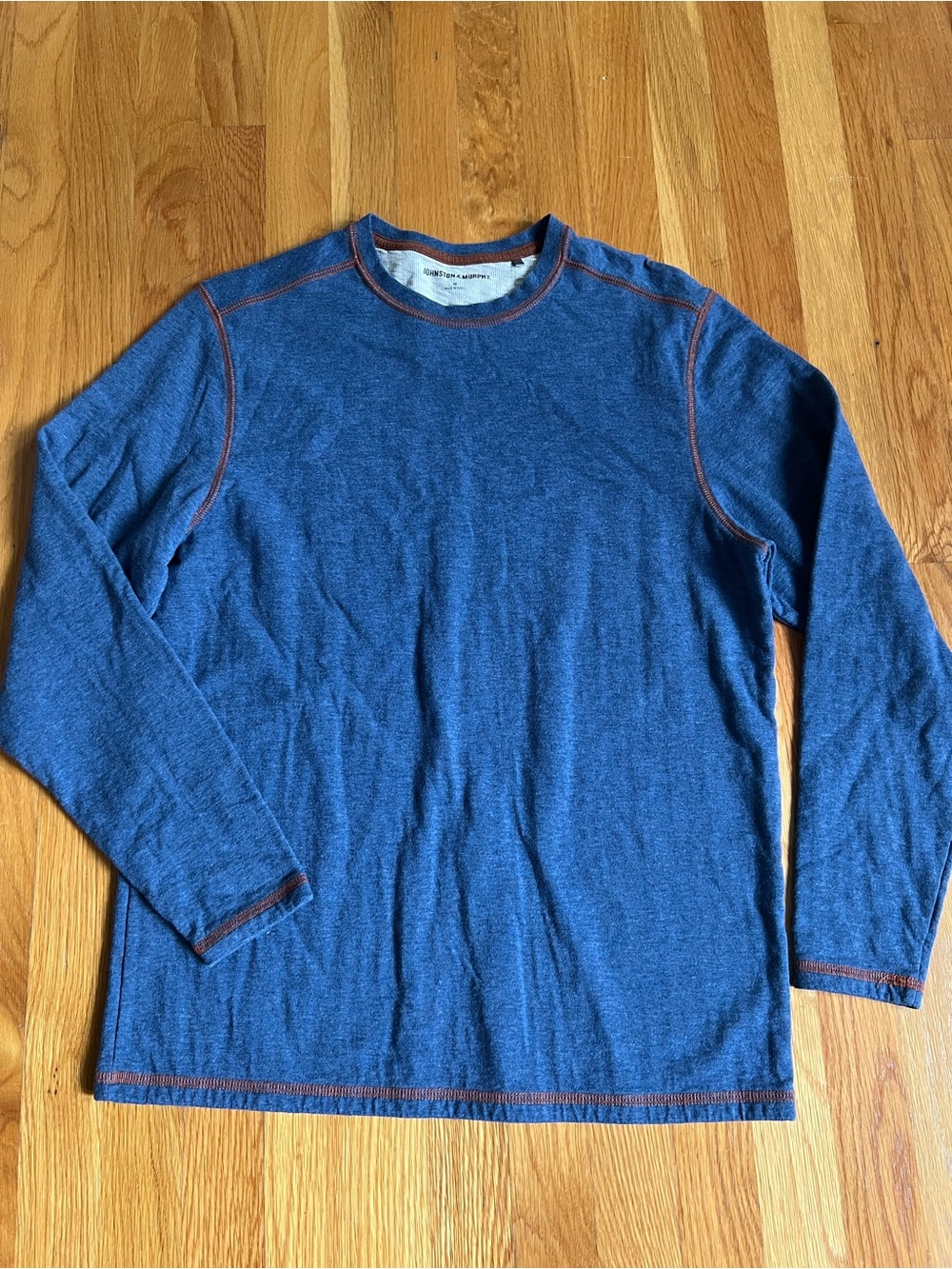 Johnston & Murphy Blue Knit Top with Rust Contrast Trim
